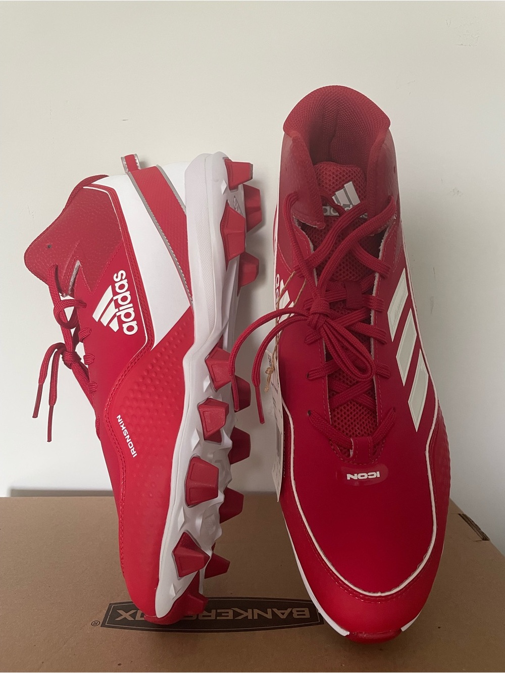 adidas Red and White Baseball Cleats